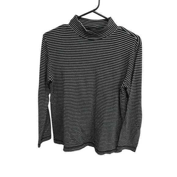 Liz Claiborne Striped Turtleneck Long Sleeve Top Black White Sz Small Knit Chic - Picture 1 of 9